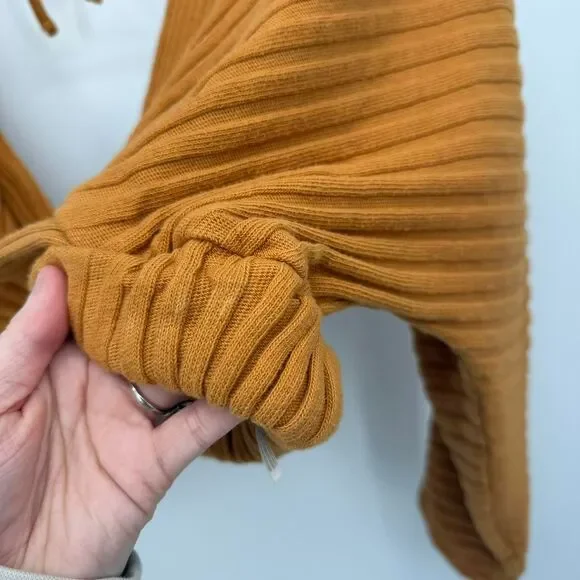 Free People Beach Orange Ribbed Wrap Top Long Sleeve Cropped Medium - Picture 4 of 8